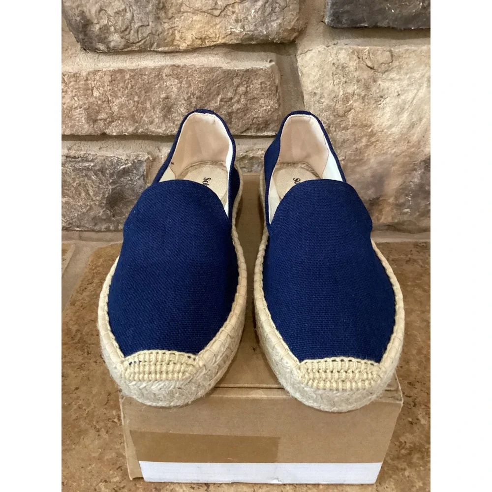 Soludos Smoking Platform Espadrilles Womens Size 7-7.5 Armada Blue Canvas New